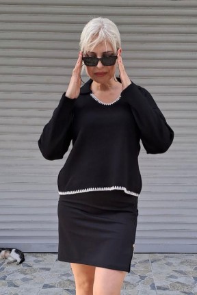 Örgü detay V yaka triko kazak Örgü detay V yaka triko kazak