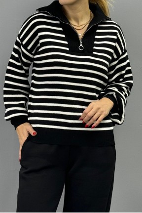 Çizgili fermuarlı triko kazak Çizgili fermuarlı triko kazak