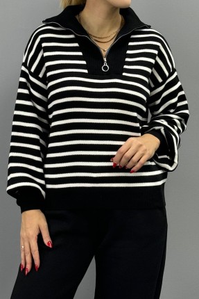 Çizgili fermuarlı triko kazak Çizgili fermuarlı triko kazak