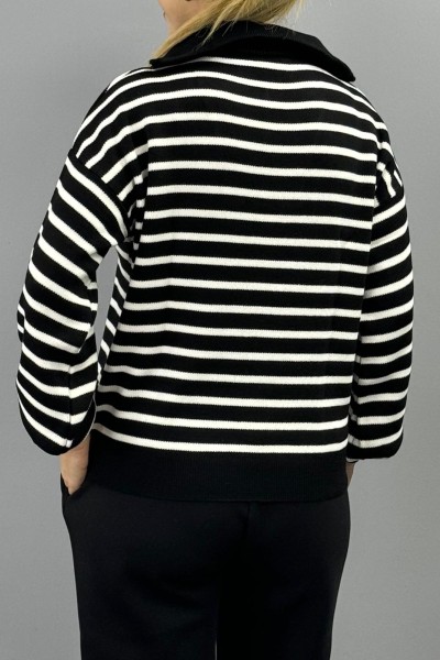 Çizgili fermuarlı triko kazak Çizgili fermuarlı triko kazak