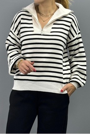 Çizgili fermuarlı triko kazak Çizgili fermuarlı triko kazak
