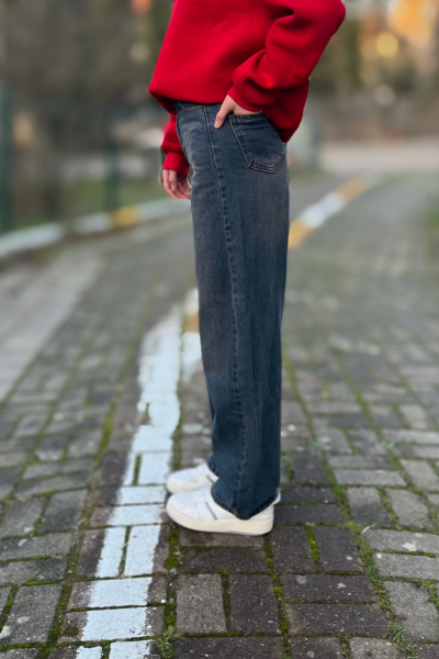 Kadın beggy kemer detay mavi jeans Kadın beggy kemer detay mavi jeans