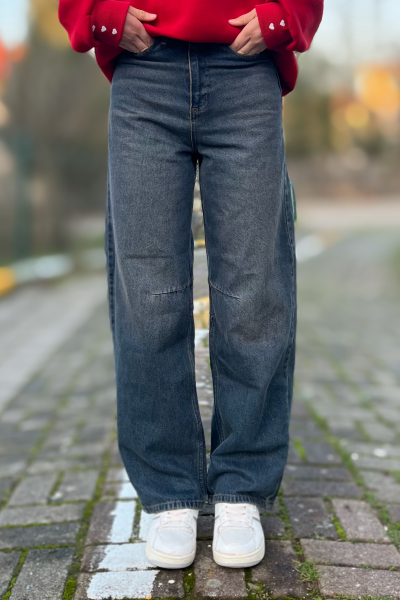 Kadın beggy kemer detay mavi jeans Kadın beggy kemer detay mavi jeans