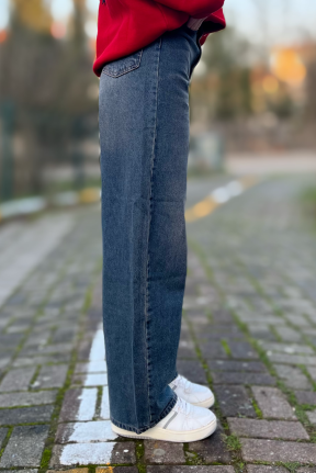 Kadın beggy kemer detay mavi jeans Kadın beggy kemer detay mavi jeans