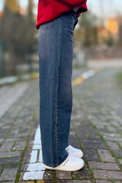 Kadın beggy kemer detay mavi jeans Kadın beggy kemer detay mavi jeans