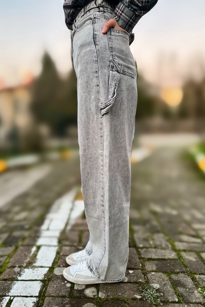 Kadın beggy kemer detay gri jeans Kadın beggy kemer detay gri jeans