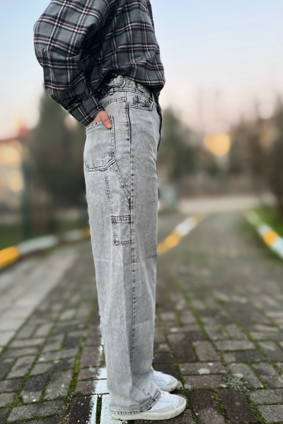 Kadın beggy kemer detay gri jeans Kadın beggy kemer detay gri jeans