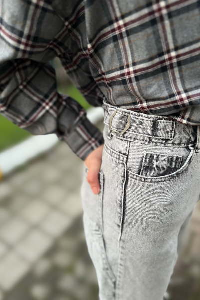 Kadın beggy kemer detay gri jeans Kadın beggy kemer detay gri jeans