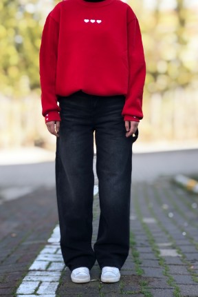 Kadın beggy kemer detay soluk siyah jeans