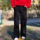 Siyah kargo cep yüksek bel bol paça jeans