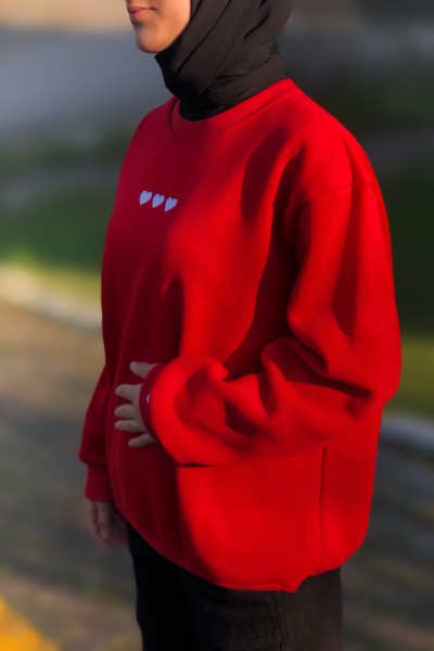 Kadın kalp desen sweatshırt