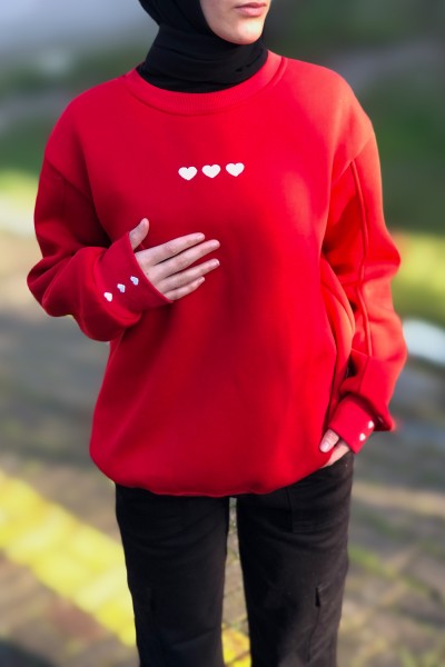 Kadın kalp desen sweatshırt