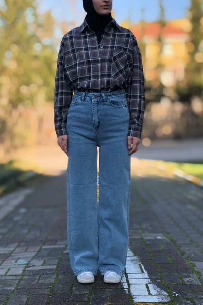 Kadın bol paça mavi jeans