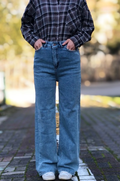 Kadın bol paça mavi jeans