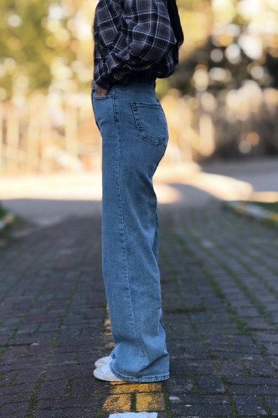 Kadın bol paça mavi jeans