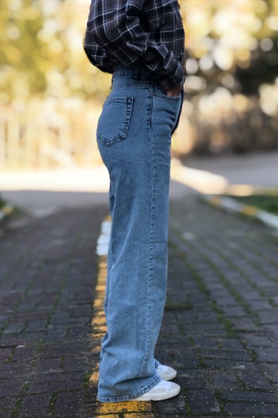 Kadın bol paça mavi jeans