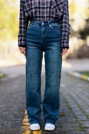 Mavi tint yıkama yüksek bel jeans