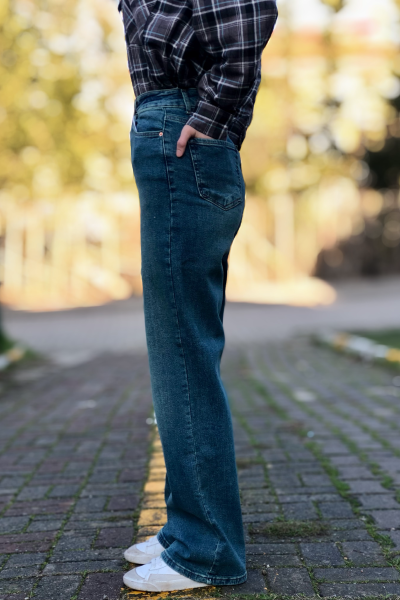 Mavi tint yıkama yüksek bel jeans