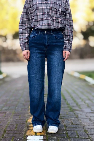 Lacivert yüksek bel bol paça jeans
