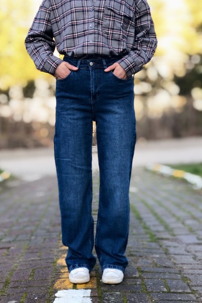 Lacivert yüksek bel bol paça jeans