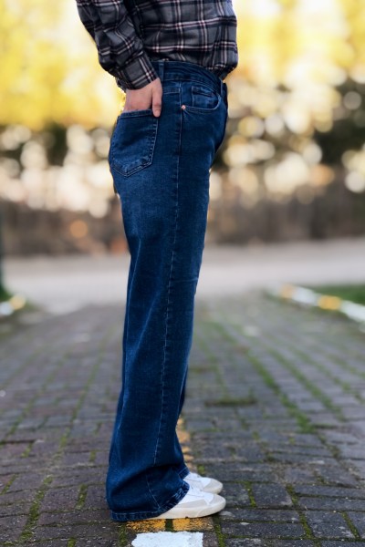 Lacivert yüksek bel bol paça jeans