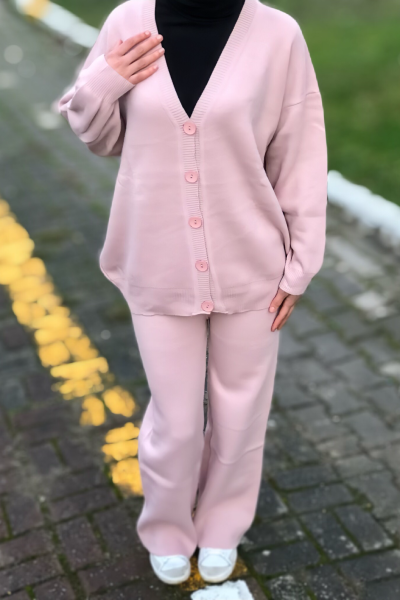 Toz pembe triko kadın alt üst takım Toz pembe triko kadın alt üst takım