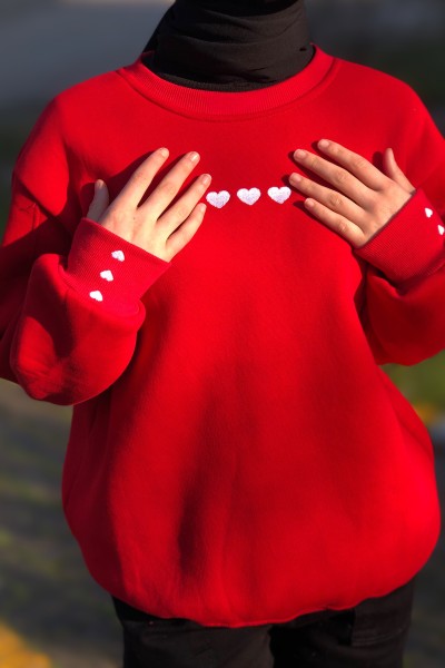 Kadın kalp desen sweatshırt