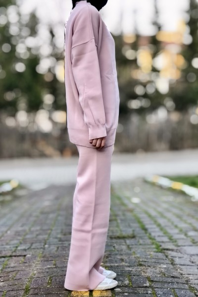 Toz pembe triko kadın alt üst takım