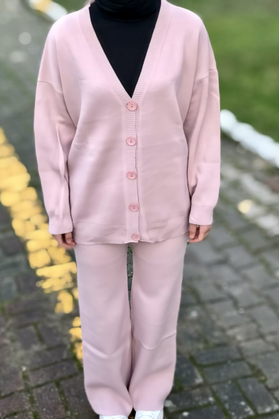 Toz pembe triko kadın alt üst takım Toz pembe triko kadın alt üst takım