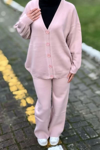 Toz pembe triko kadın alt üst takım Toz pembe triko kadın alt üst takım