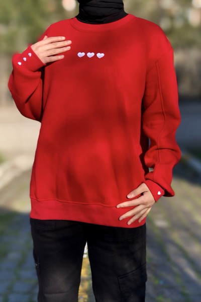Kadın kalp desen sweatshırt