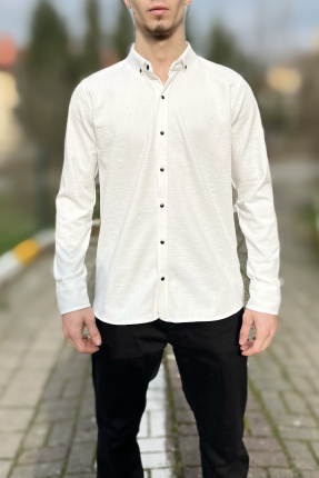 Beyaz likralı çıtçıt düğmeli erkek gömlek Beyaz likralı çıtçıt düğmeli erkek gömlek