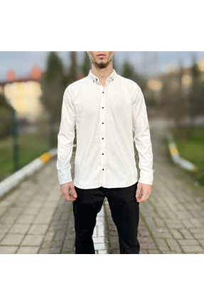 Beyaz likralı çıtçıt düğmeli erkek gömlek Beyaz likralı çıtçıt düğmeli erkek gömlek