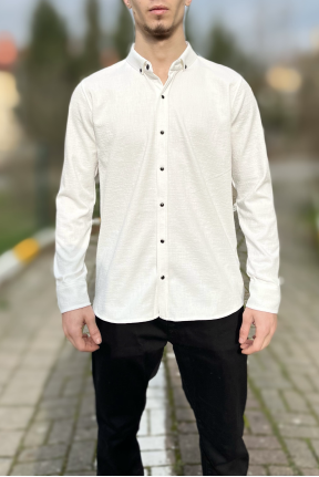 Beyaz likralı çıtçıt düğmeli erkek gömlek Beyaz likralı çıtçıt düğmeli erkek gömlek