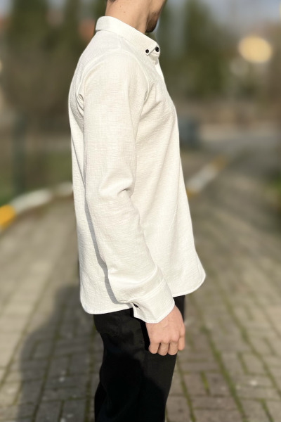 Beyaz likralı çıtçıt dükmeli erkek gömlek Beyaz likralı çıtçıt dükmeli erkek gömlek