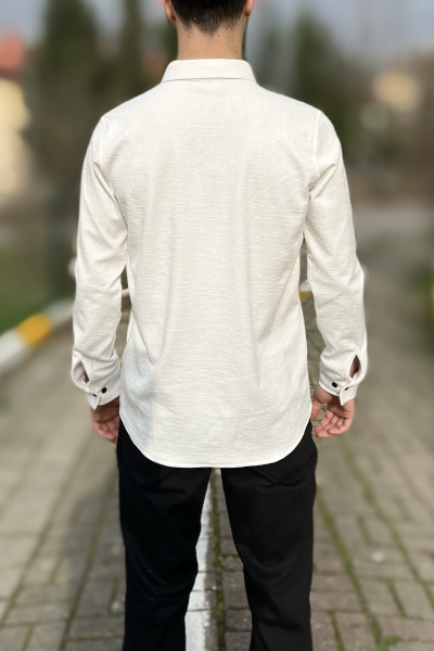 Beyaz likralı çıtçıt dükmeli erkek gömlek Beyaz likralı çıtçıt dükmeli erkek gömlek