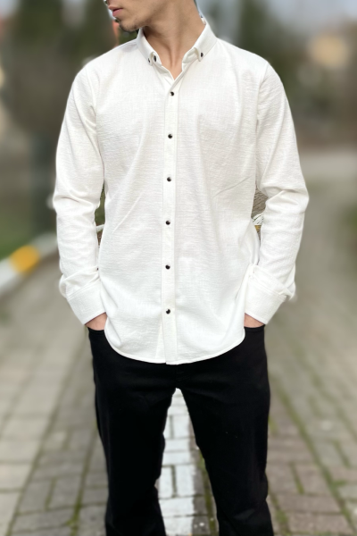 Beyaz likralı çıtçıt dükmeli erkek gömlek Beyaz likralı çıtçıt dükmeli erkek gömlek