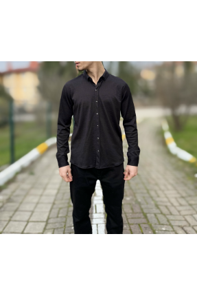 Siyah likralı çıtçıt düğmeli erkek gömlek Siyah likralı çıtçıt düğmeli erkek gömlek