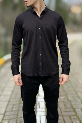 Siyah likralı çıtçıt düğmeli erkek gömlek Siyah likralı çıtçıt düğmeli erkek gömlek