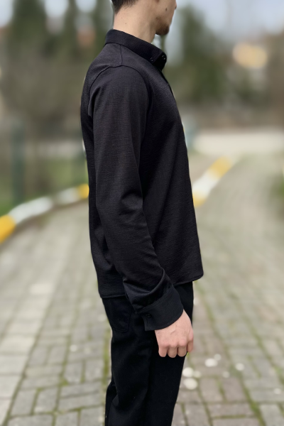 Siyah likralı çıtçıt dükmeli erkek gömlek Siyah likralı çıtçıt dükmeli erkek gömlek