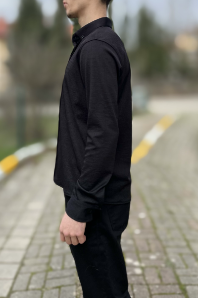 Siyah likralı çıtçıt dükmeli erkek gömlek Siyah likralı çıtçıt dükmeli erkek gömlek