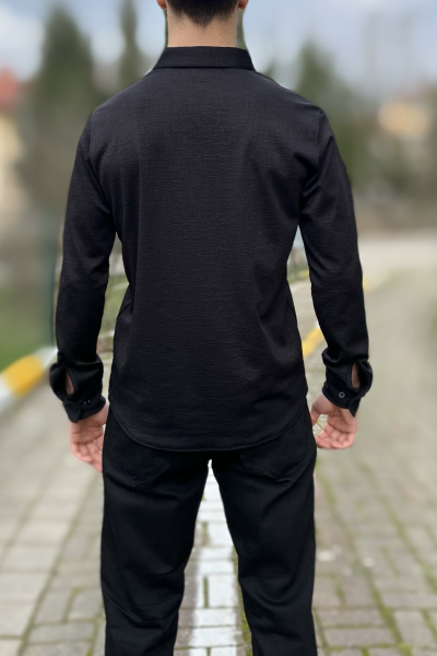 Siyah likralı çıtçıt dükmeli erkek gömlek Siyah likralı çıtçıt dükmeli erkek gömlek
