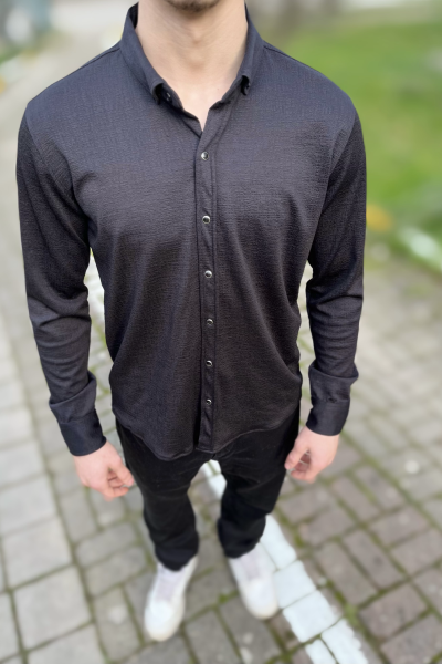 Siyah likralı çıtçıt dükmeli erkek gömlek Siyah likralı çıtçıt dükmeli erkek gömlek