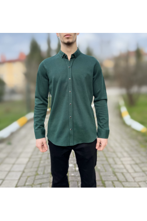 Yeşil likralı çıtçıt düğmeli erkek gömlek Yeşil likralı çıtçıt düğmeli erkek gömlek