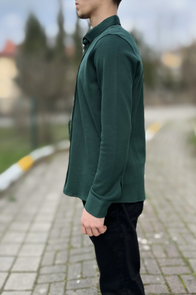 Yeşil likralı çıtçıt dükmeli erkek gömlek Yeşil likralı çıtçıt dükmeli erkek gömlek