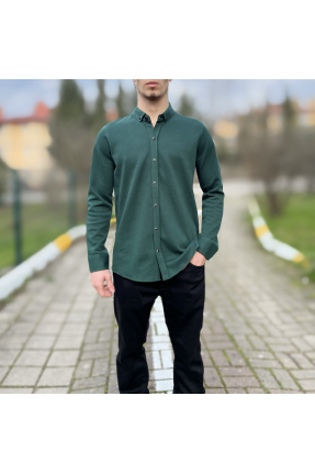 Yeşil likralı çıtçıt düğmeli erkek gömlek Yeşil likralı çıtçıt düğmeli erkek gömlek