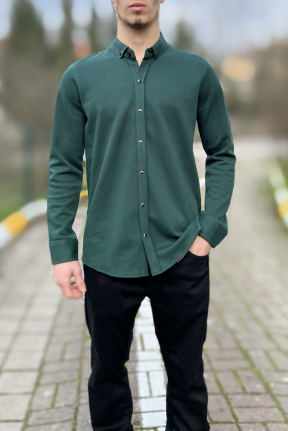 Yeşil likralı çıtçıt düğmeli erkek gömlek Yeşil likralı çıtçıt düğmeli erkek gömlek
