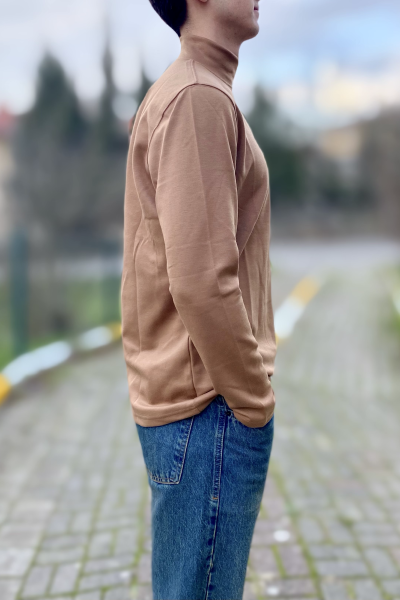 Kahve likralı erkek boğazlı badi Kahve likralı erkek boğazlı badi