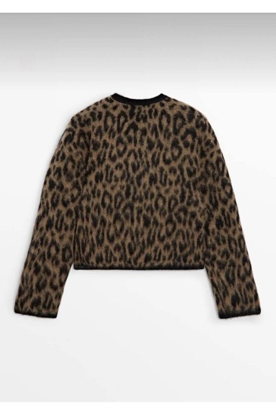 Kadın leopar desenli düğmeli hırka