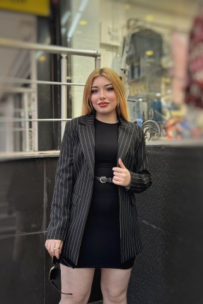Çizgili blazer ceket